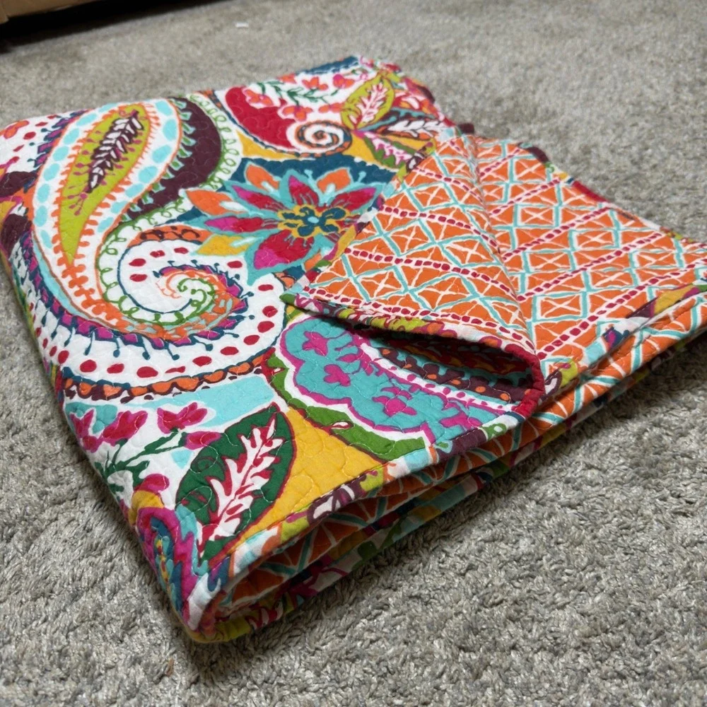Cotton Reversible Quilt Throw Blanket 41x72 Multicolor Paisley Floral Artsy‎